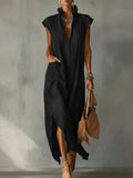 Button Down Shirt Dress Solid Color a Line Sleeveless Office Work Wear Elegant Fashion Small MOQ Boutique Wholesale