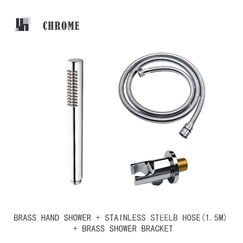 Chrome Matt Black Handshower Head 150cm Stainless Steel Shower Hose Brass Bracket Shower Head Wall Mounted Shower Accessories