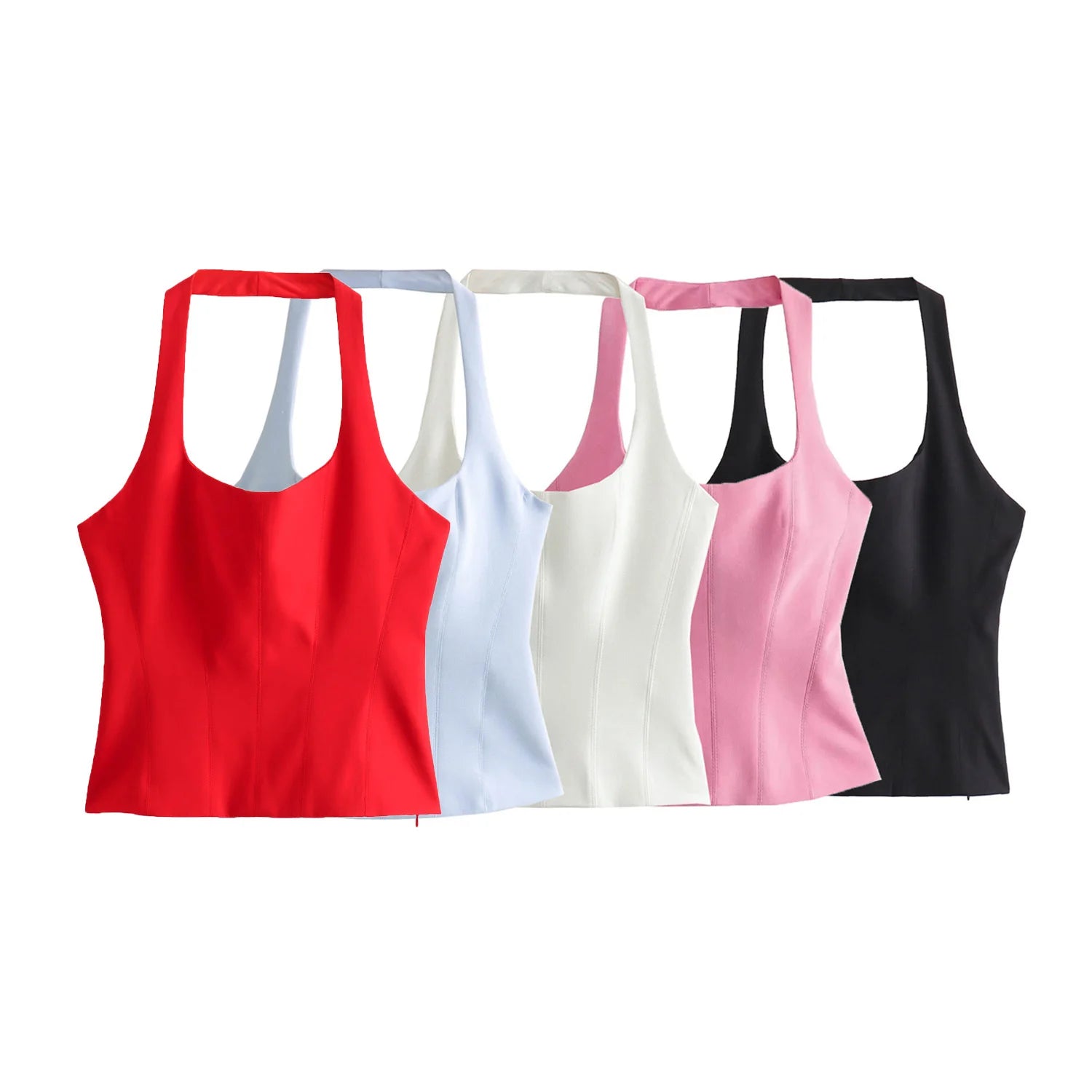 PB&ZA Women 2024 Spring New Fashion Hang the Neck and Slim the Body Tank Tops Vintage Backless Female Camis Chic Tops