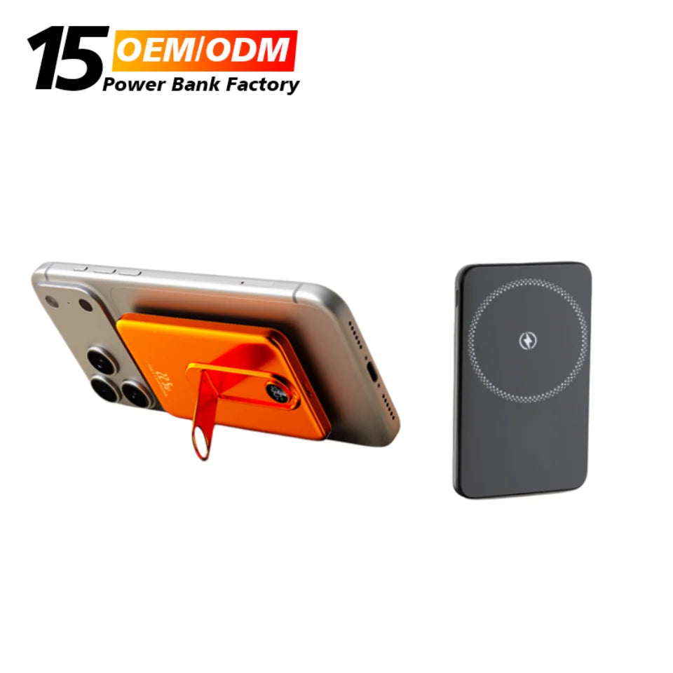 Ultra-Slim Aluminum Magnetic Wireless 5000mAh High Capacity Power Bank with LED Digital Display 15W Fast Charging 2-in-1