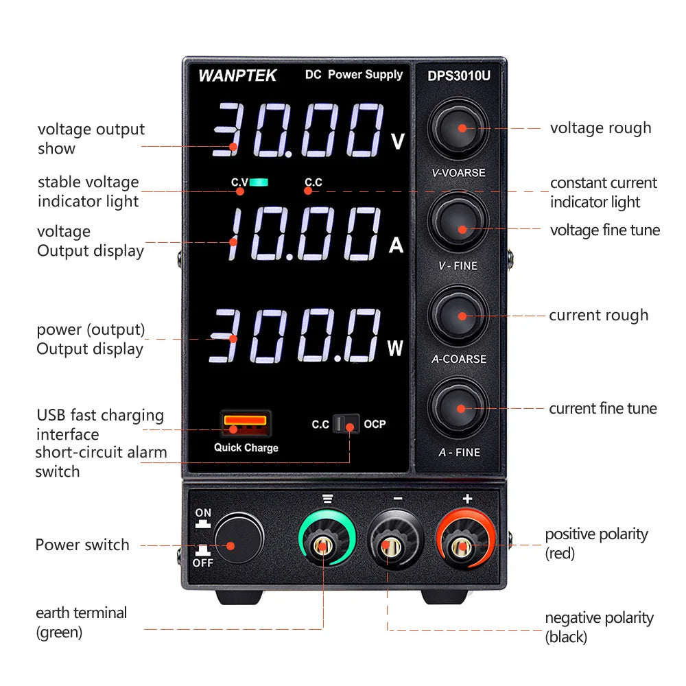 WANPTEK 60V 5A BENCH DC ADJUSTABLE POWER SUPPLY, DC POWER, REPAIR, LAB, DESIGN, SCHOOLS, TEST, ELECTROPLATE, CHARGE, DPS605U