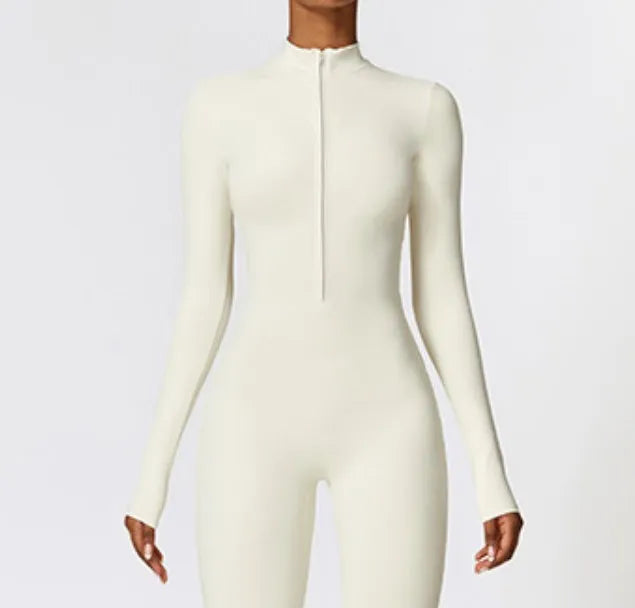 Prettysteps Zipper Nude Tight Yoga Bodysuit Outdoor Sports Bodysuit Quick Dry Running Fitness Clothes