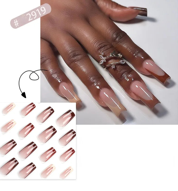 Dropshipping 24 Pcs French Style Romantic Art Acrylic Press on Nails Artificial Fingernails Candy False Nails Dating  Party 2792
