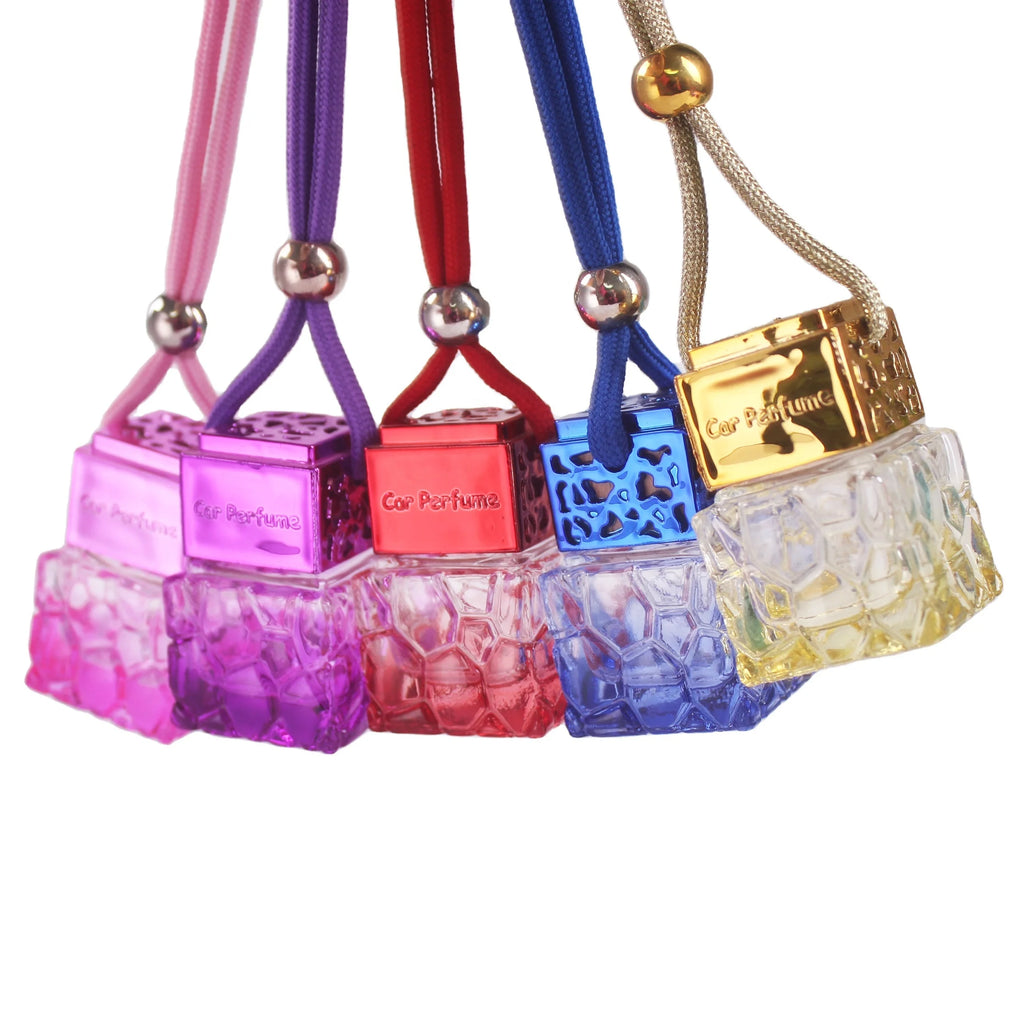 Exquisite 8ml Tinted Honeycomb Shape Car Perfume Bottle Gold Pink Blue Glass Aromatherapy Diffusers for Hanging in Cars
