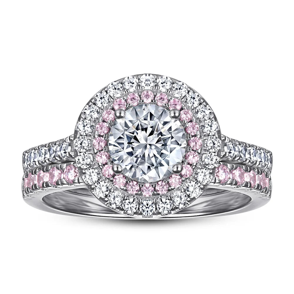 Wedding Ring Set Three-Piece Heart Pattern Engagement Jewelry Women's S925 Sterling Silver Rings