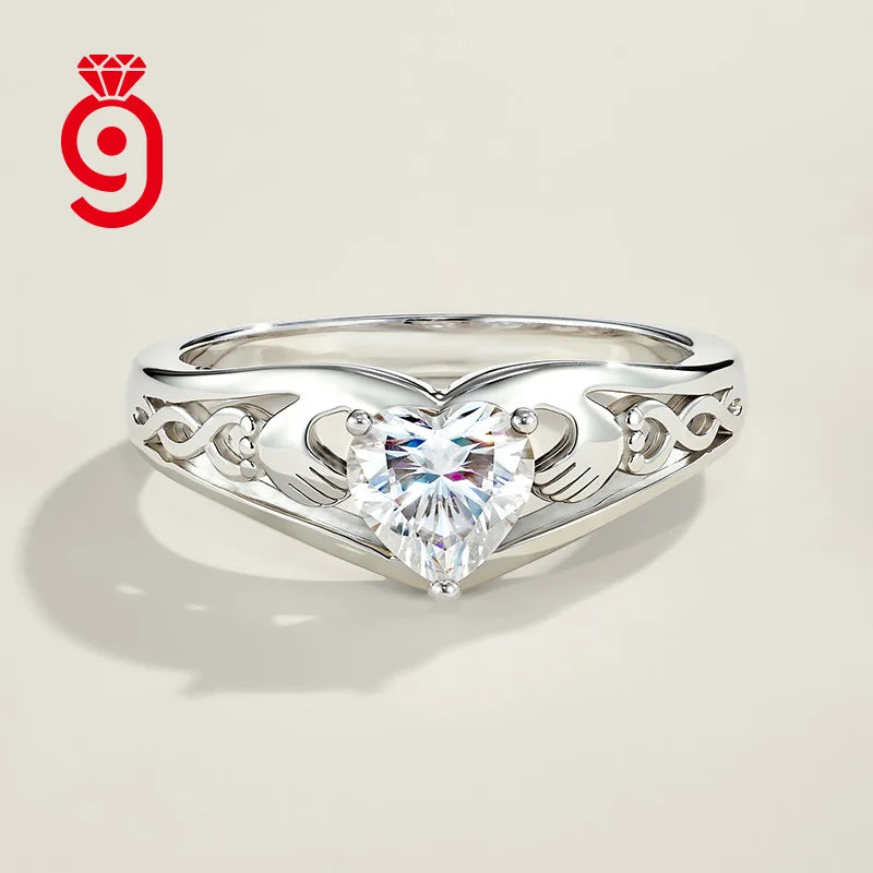 Heart Moissanite Promise RingS925 Sterling Silver 0.8ct Heart-Cut Moissanite Elegant Irish Love Symbol Engagement Jewelry Rings