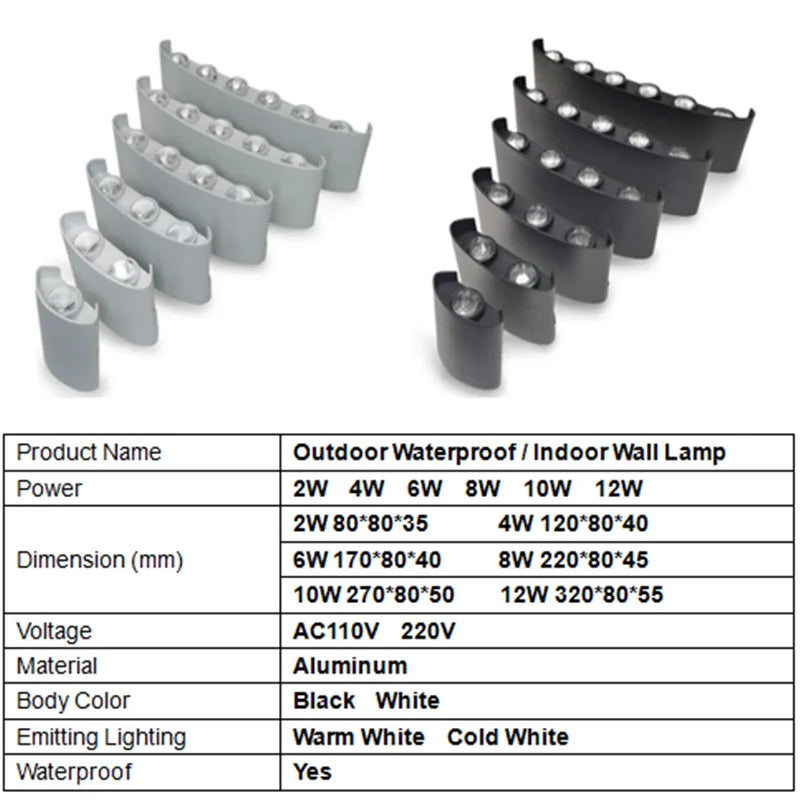 Led Wall Lamps Outdoor Indoor Waterproof IP65 wall lights for home AC110-220V 2/4/6/8/10/12W Garden Lights Outdoor Light decor