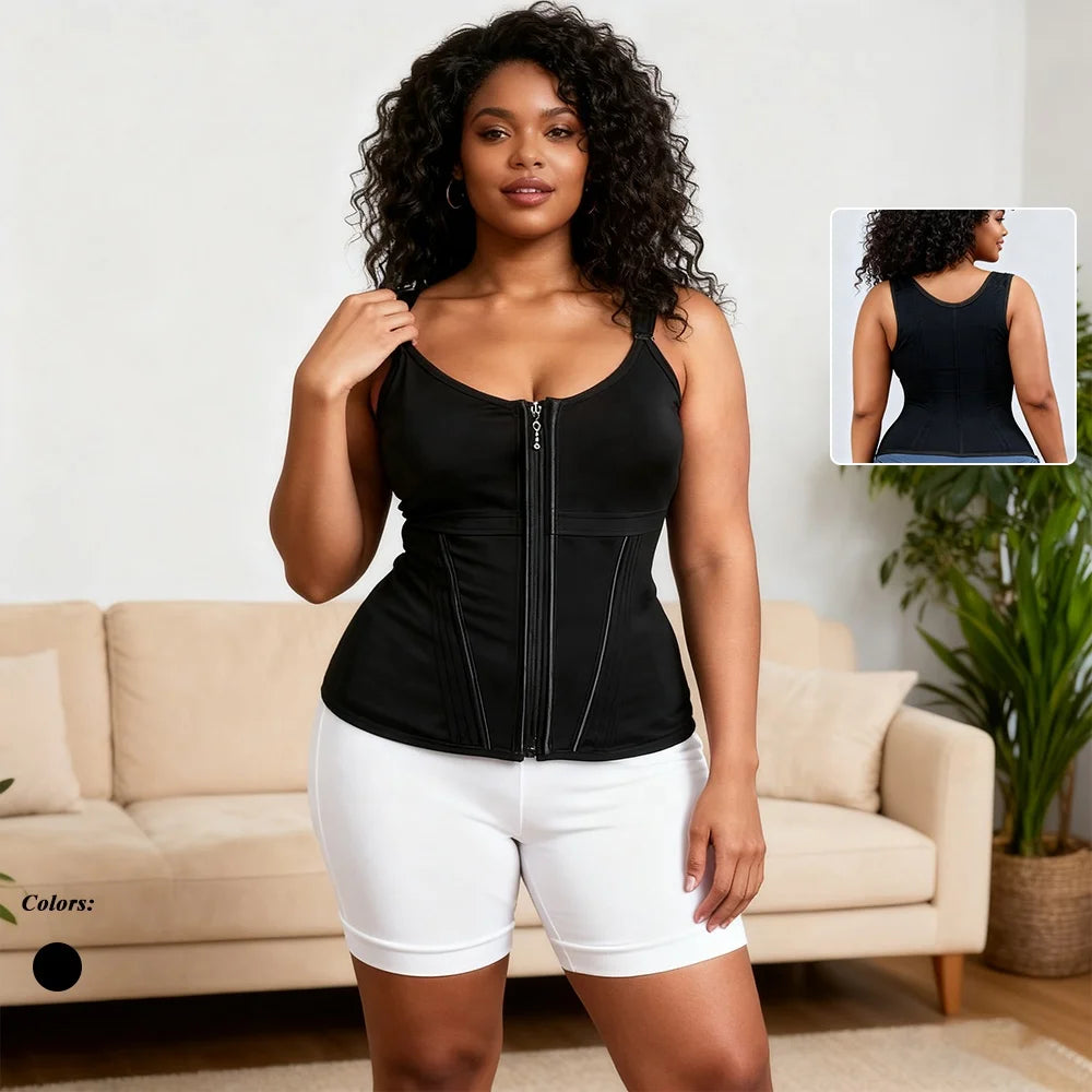 Wholesale Women Zipper Waist Trainer Double Compression Corset Vest with Hook Closure Tummy Control Slimming Body Shaper