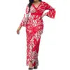 Hot Selling Flower Polynesian Tribal Bell Sleeve V Neck Long Maxi Slit Dress Custom Plus Size Womens Dresses Island Style Dress
