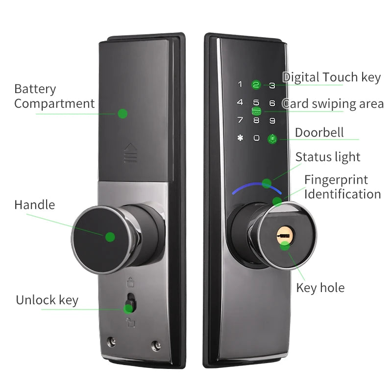 Fingerprint Digital Password  Wood Lock Mobile Phone APP Function  Wifi Storage Smart Door Lock