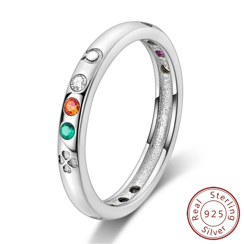 New Design Jewelry Manufacturer Custom Fashion New Rainbow Gradient Colorful Zircon Ring for Women S925 Silver Rings Jewelry