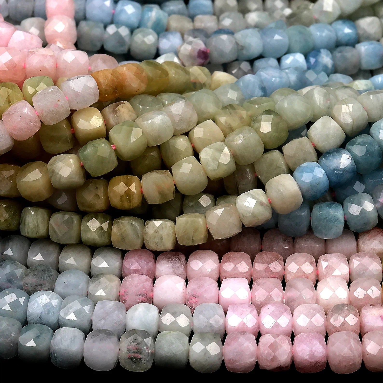 Great Gems Natural Multicolor Blue Aquamarine Pink Morganite Faceted 4mm 6mm Brilliant Cut Ball Beads Casual Unisex Necklace