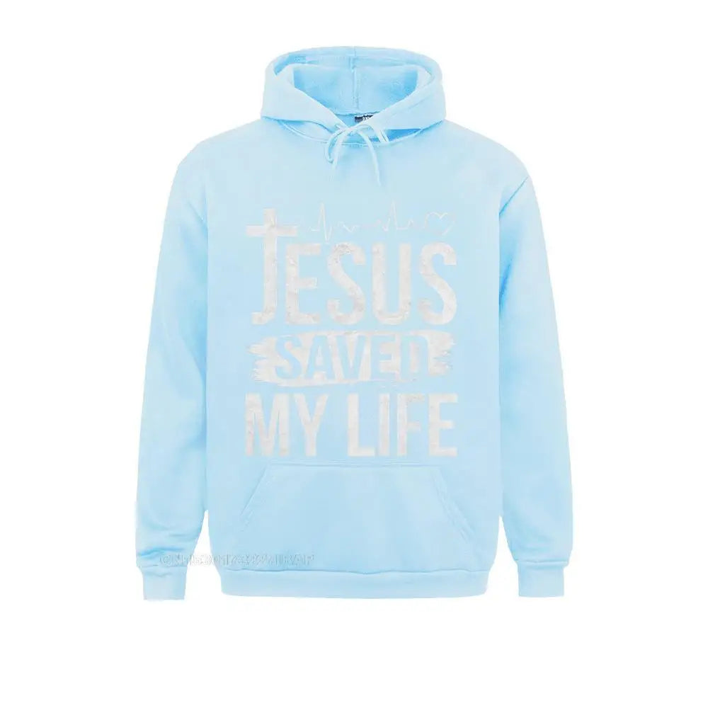 Jesus Saved My Life Christian Religion Quote Meme Premium Hooded Pullover Classic Fall Men Hoodies Customized Sportswears Brand