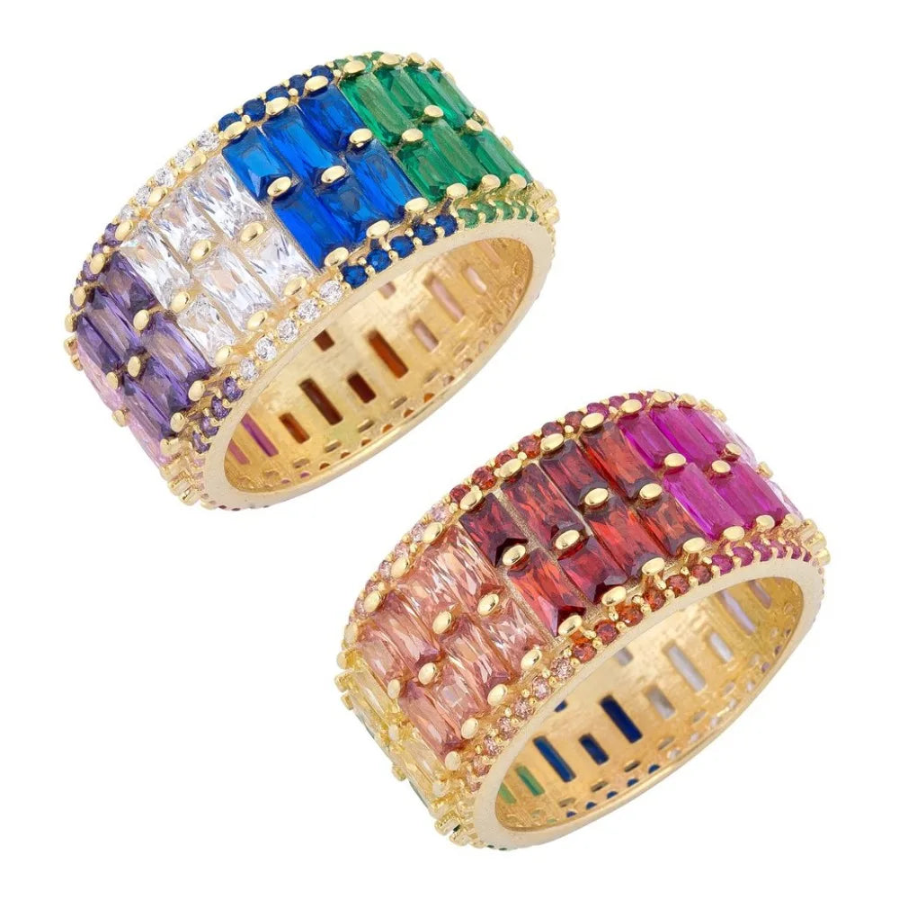 Promotion New Rainbow Rings Cubic Zircon CZ Bohemia Gradient Colorful Shinny Rings for Women Bague Jewelry