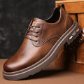 Men's British Style Leather Loafers Toe Anti Slip Rubber Sole Spring Casual Dress Shoes Solid Pattern Genuine Leather Lining