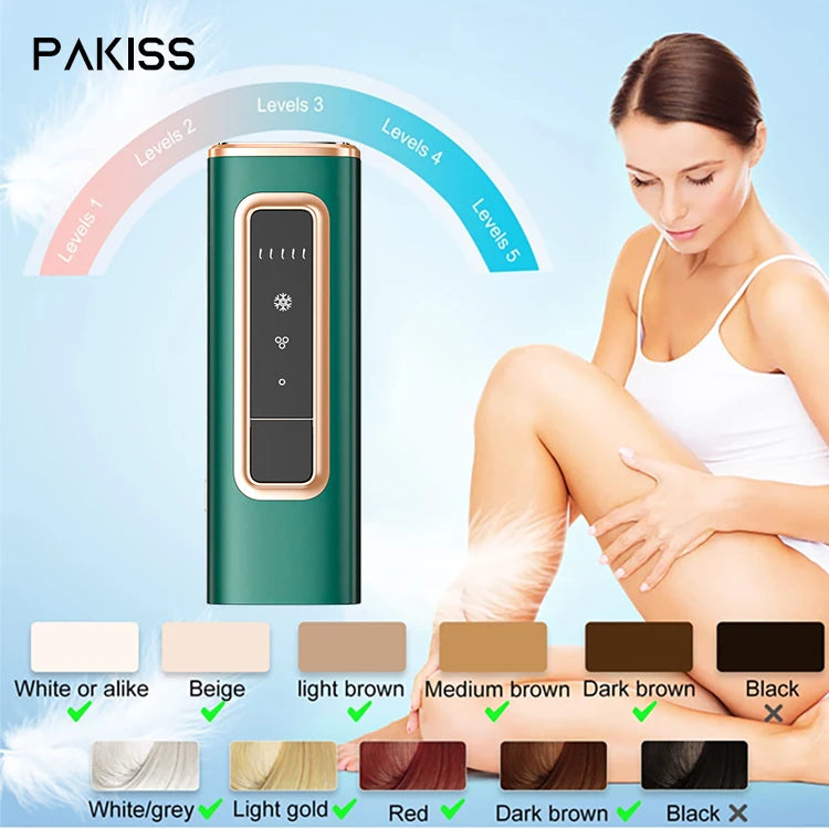 PAKISS Fast Shipping 3 Days, Ice Cooling System IPL Hair Removal Machine, 5 Energy Levels & Skin Sensor