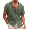 Summer New Men's Casual Lapel Solid Color Loose Short Sleeve Shirt Cotton Hemp Shirt