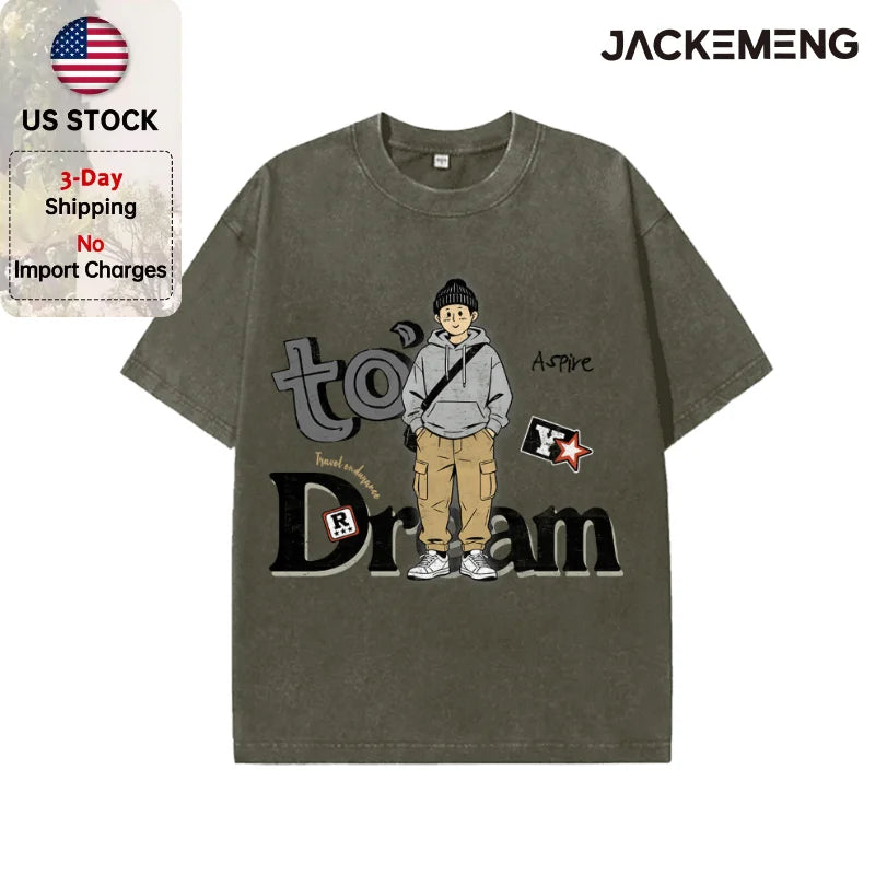 Oversized Washed Retro Cartoon Streetwear Print Tshirt USA Stock Wholesale Y2K Casual Tee