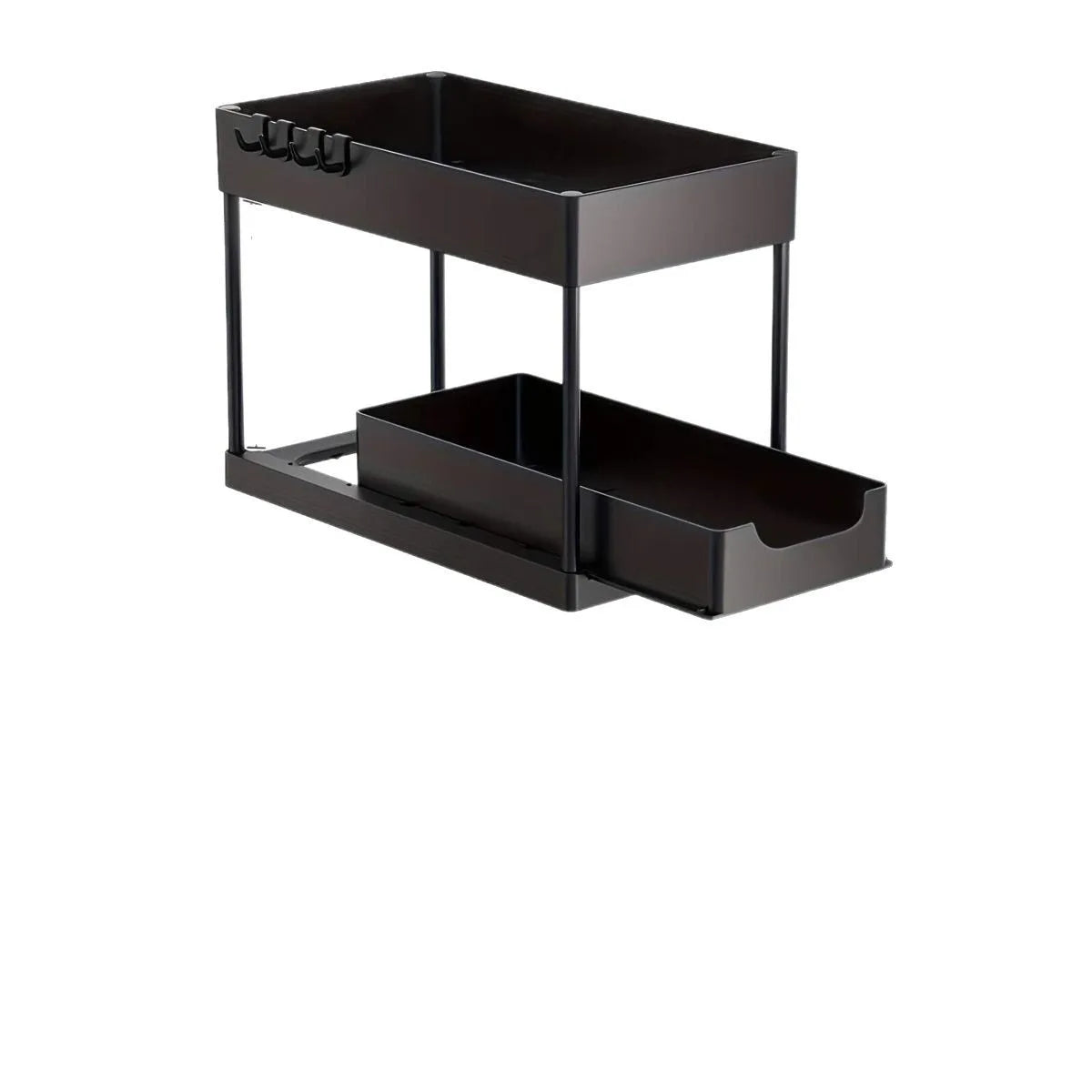 2 Baskets with 4 Hooks 2 Tier Under Sink Organizer Sliding Cabinet Basket  Rack with Hooks Hanging Cup Storage Rack Organizer