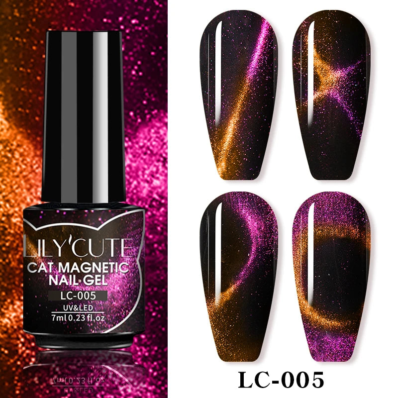 LILYCUTE 7ml Gold Coffee Cat Magnetic Gel Nail Polish Autumn Winter Nails Ultra Shine Moonlight Semi Permanent UV Gel Soak Off