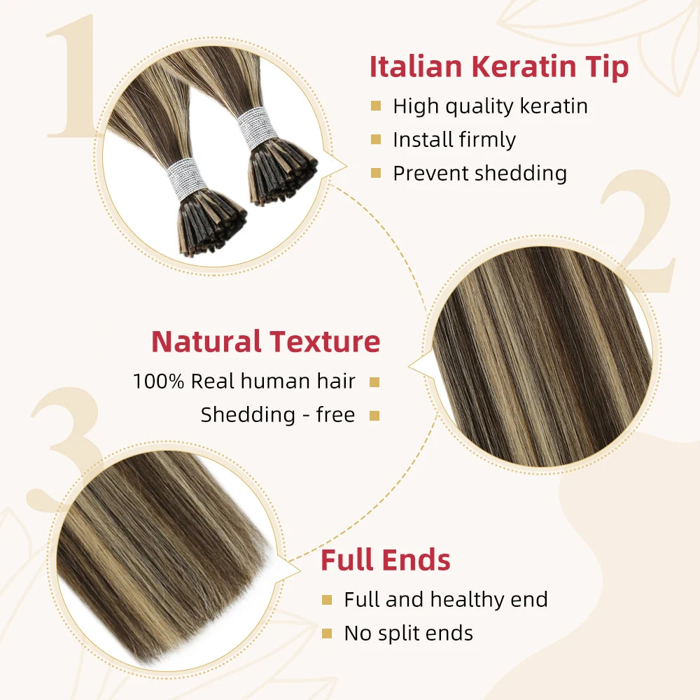 Moresoo Itip Hair Extensions Natural Straight Machine Remy 100% Real Human Hair Italy Keratin Fusion Stick Tipped Extensions