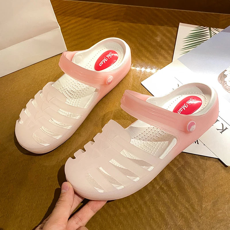 New Summer Jelly Sandals Women Outdoor Casual Slip On Garden Beach Shoes Female Rubber Clogs Non-slip Slides Breathable Slippers