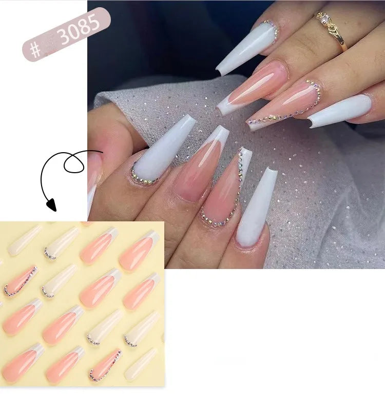 Dropshipping 24 Pcs French Style Romantic Art Acrylic Press on Nails Artificial Fingernails Candy False Nails Dating  Party 2792