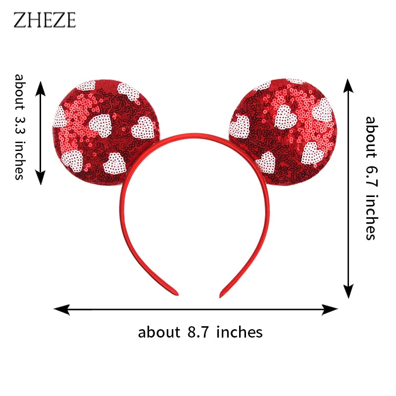 New Valentine's Day Mouse Ears Headband For Girls Women Sequins Love 5"Bow Hairbands Festival Party DIY Hair Accessories Femmes