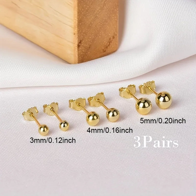 Lanshang Fine Stud Earrings 925 Sterling Silver Gold Plated Jewelry  for Women Men Tiny Ball Earrings