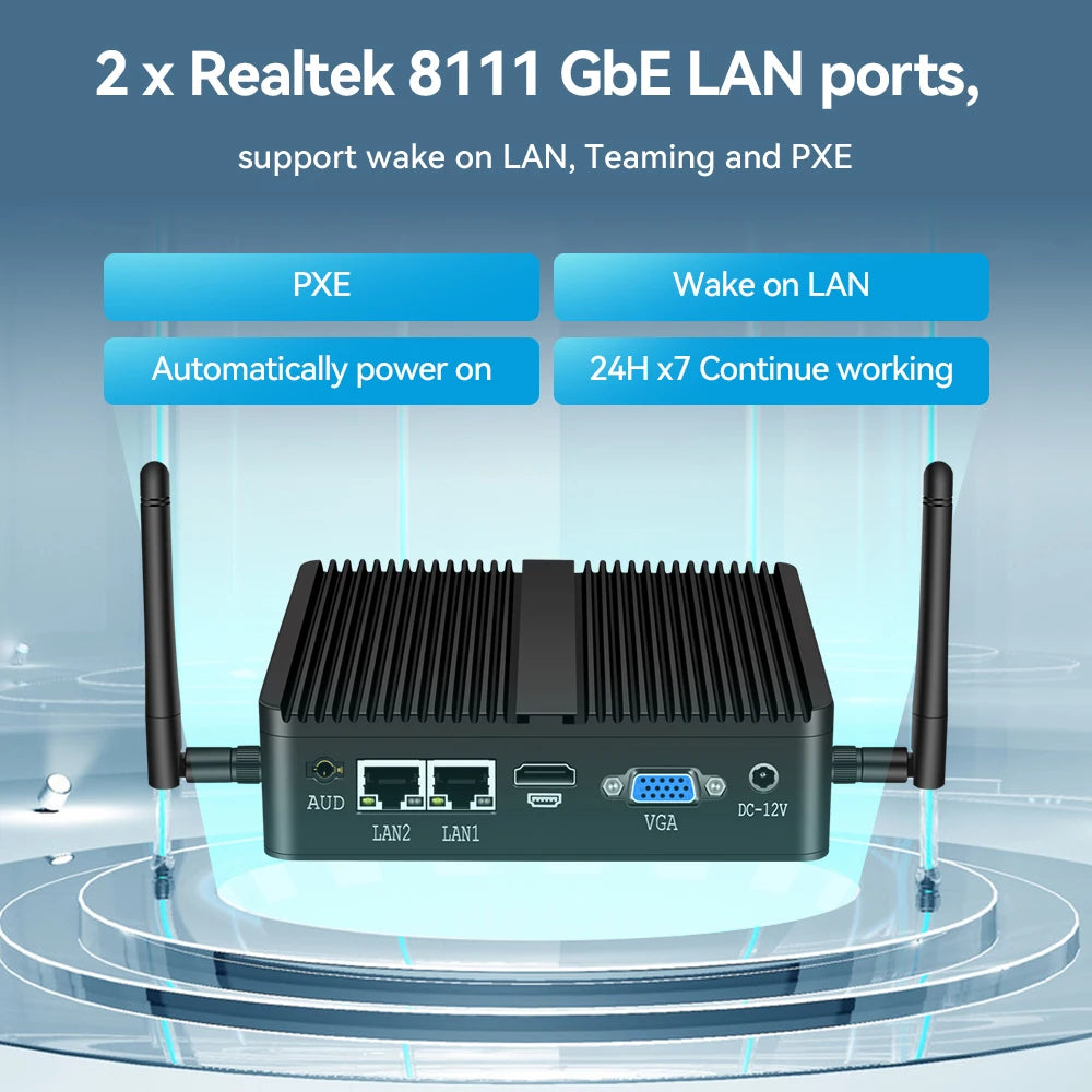 XCY Mini PC Intel Celeron J6412 Quad Cores 2x RS232/485 Dual Ethernet Mini PCIe HDMI VGA Fanless Industrial IPC Windows Linux
