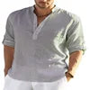 New Men's Casual Blouse Shirt Loose Tops Long Sleeve Tee Shirt Handsome Men's Cotton Slim Fit Linen Shirts