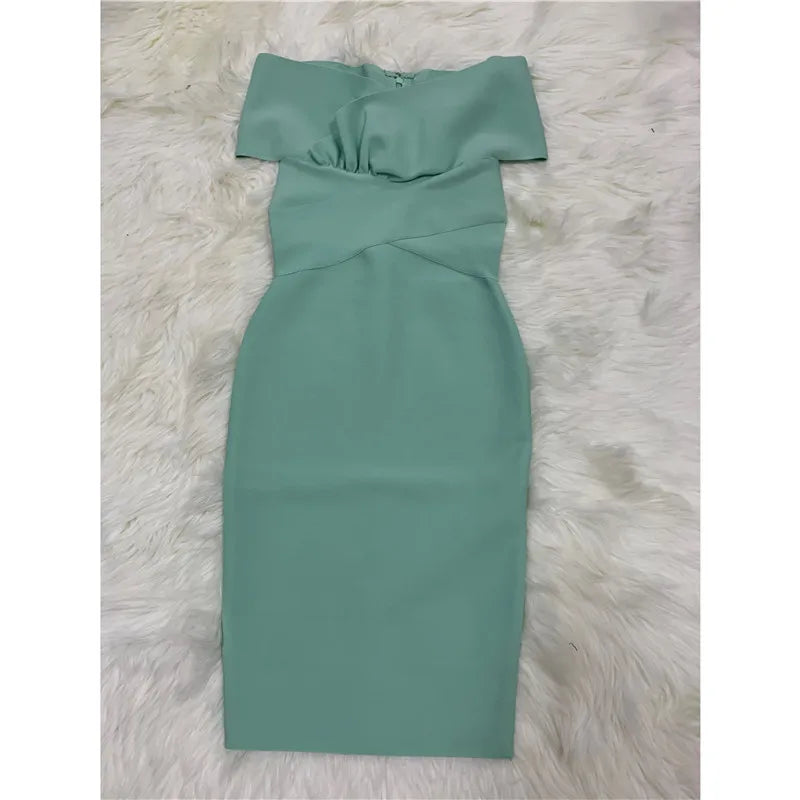 Moonccloset New Summer 5 Colors Sexy Fashion Women's Off Shoulder Bandage Dress Green Night Club Party Dress
