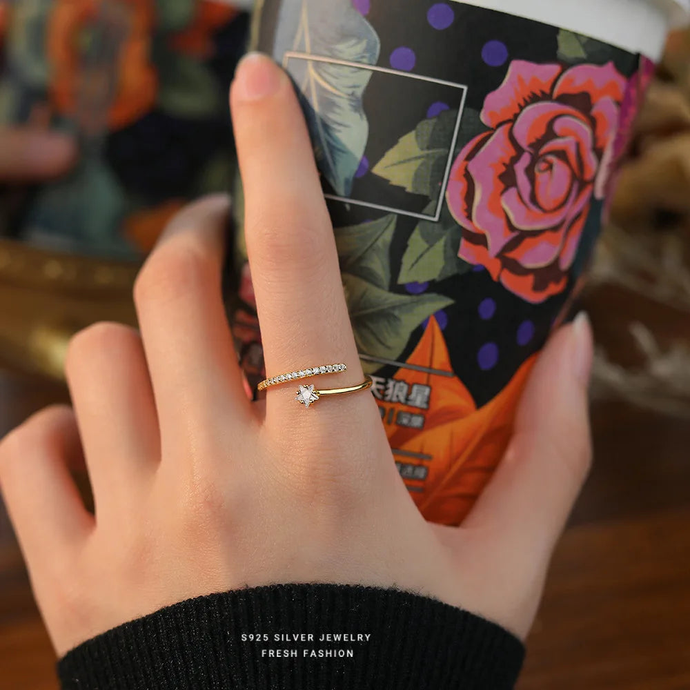 Fashion Factory Wholesale Fashion Shooting Star Diamond Ring Sterling Silver Cubic Zirconia Star Adjustable Rings for Women Gift