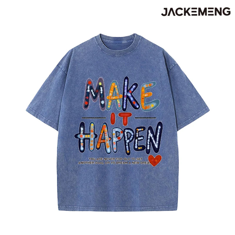 Oversized Washed Retro Motivational Streetwear Print Tshirt USA Stock Wholesale Y2K Casual Tee