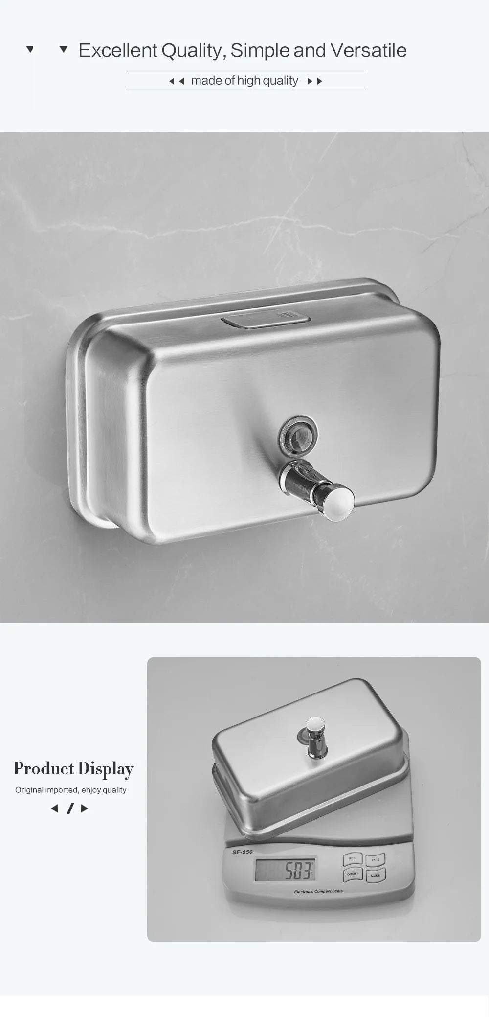 1200ml Liquid Soap Dispenser Wall Mount Manual Bathroom Soap Pump Stainless Steel Hand Soap Shampoo Dispenser WB8608