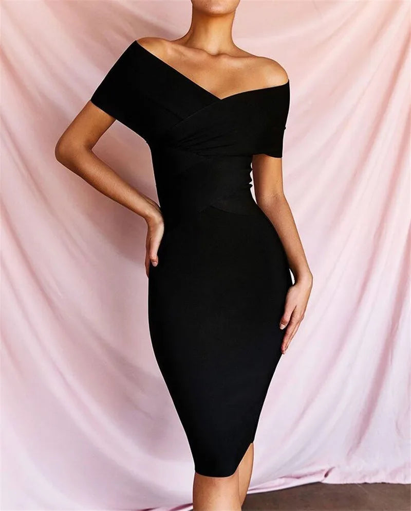 Moonccloset New Summer 5 Colors Sexy Fashion Women's Off Shoulder Bandage Dress Green Night Club Party Dress