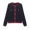 ZATRHMBM Women's Clothing 2024 New Fashion Gold Button Knitted Top Retro Round Neck Long Sleeve Casual Female Sweater