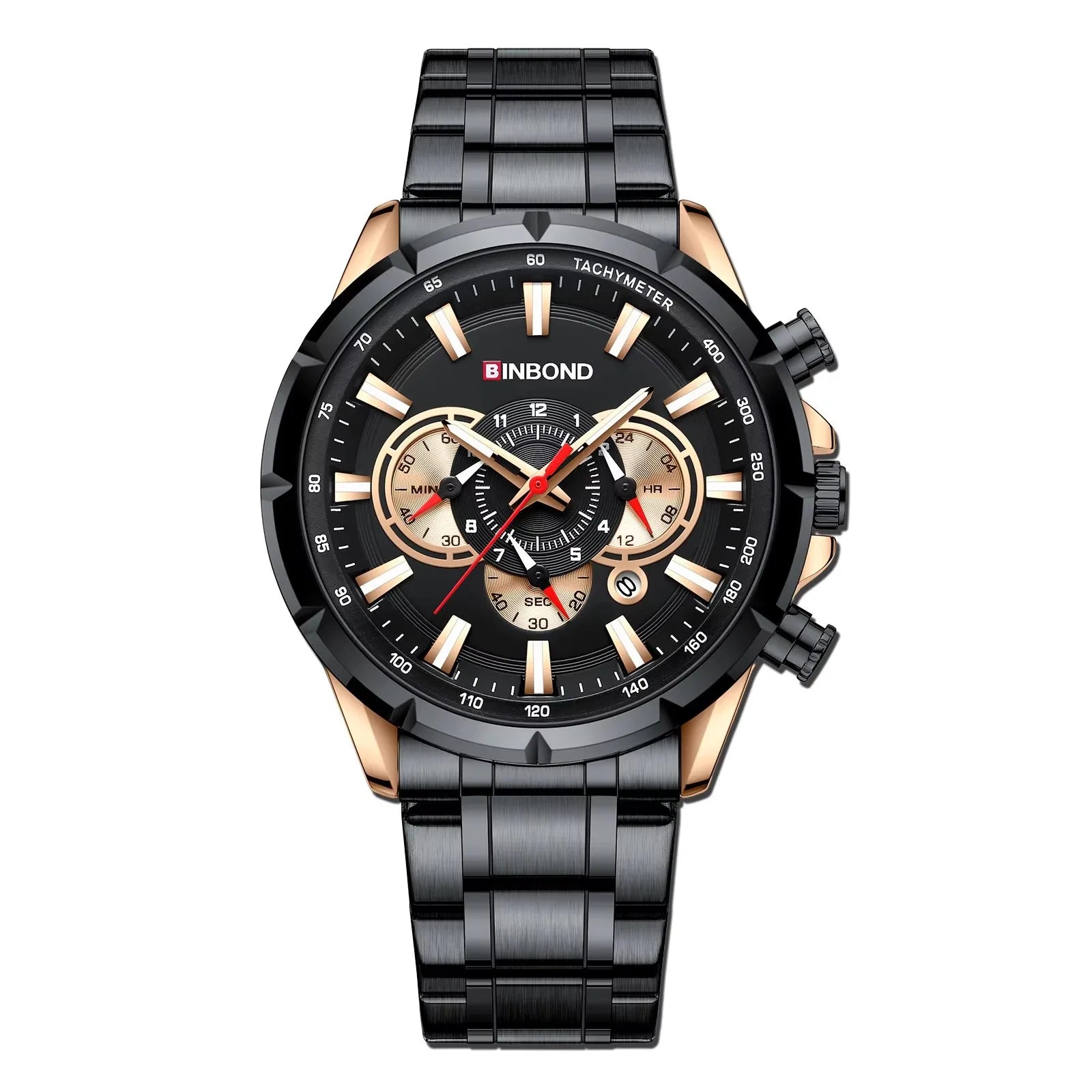 BINBOND B6395 6395 Stainless Steel Watches Men's Quartz Wristwatch Chronograph Sports Luminous Fashion Casual Pointers Men Watch