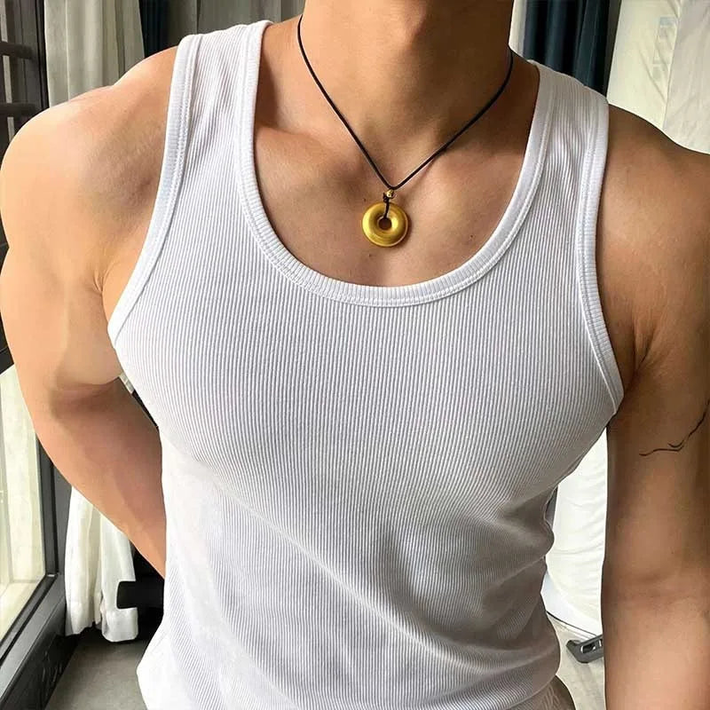Pack of 3 Cheap Factory Polyester  Summer New Fashion Solid Color Sleeveless Ribbed Vest Sleeveless Slim Men's Vest