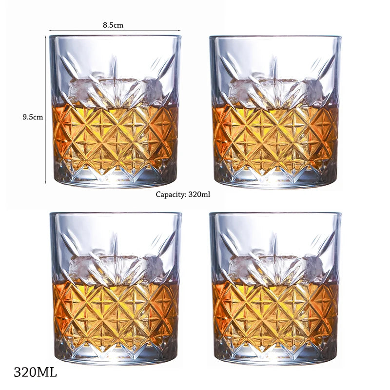 4PCS Fashion Whiskey Glasses, Scotch Whisky, Bourbon, Cocktails, RUM, Durable Whiskey Glasses