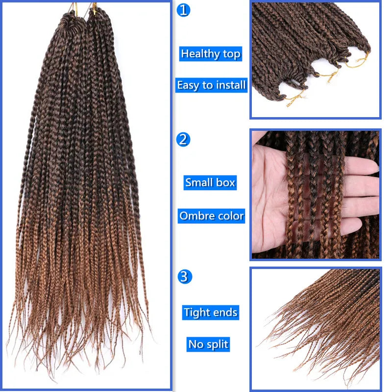 Full Star 3X Small Box Braids 14” 18” Synthetic Hair 80 g Crochet Braids 22 Strands/Pack for Women Ombre Brown Black Color