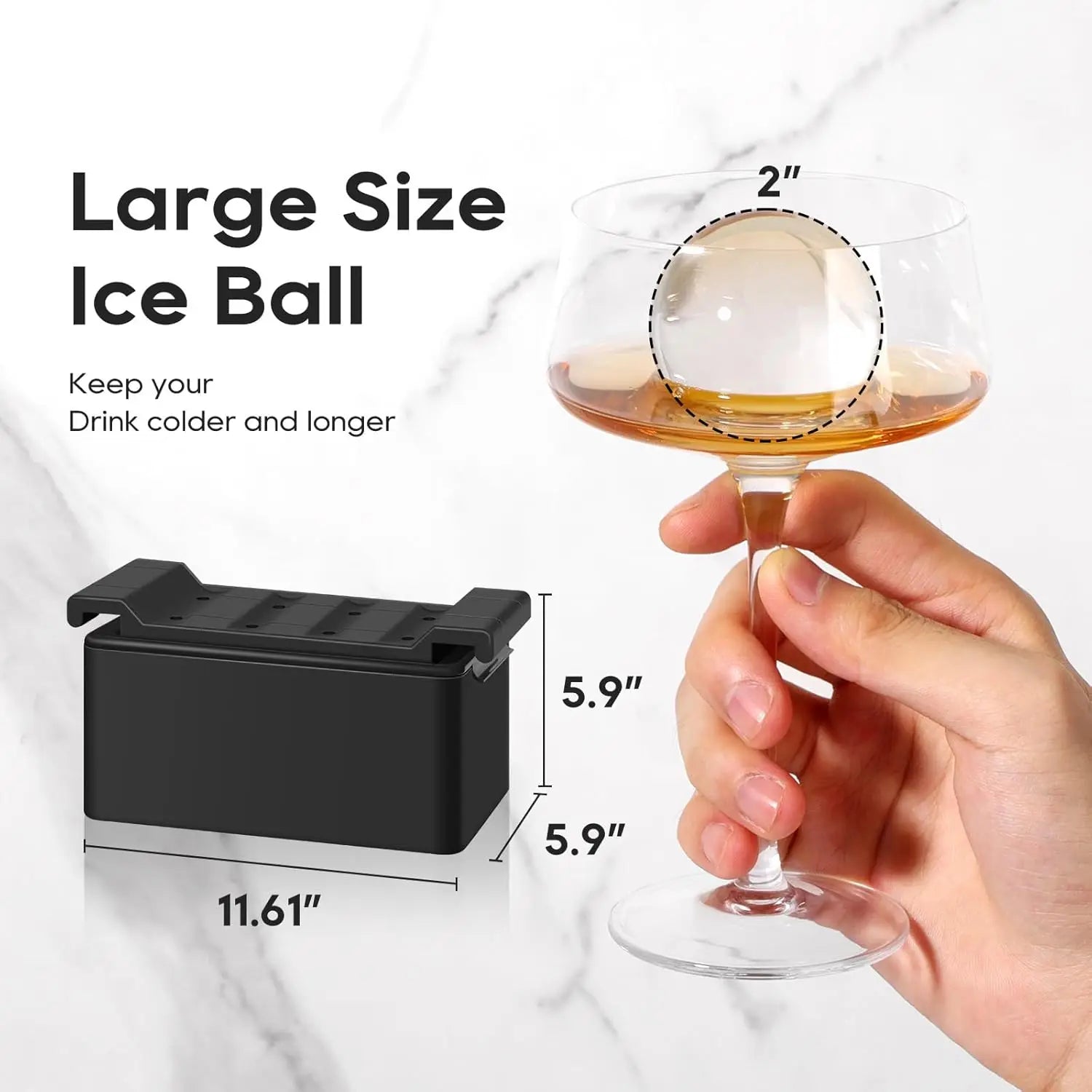 Mooues XXL 8-Piece Silicone Round Ice Ball Maker Mold 2-Inch Black Ice Cubes for Cocktails Gifts Idea