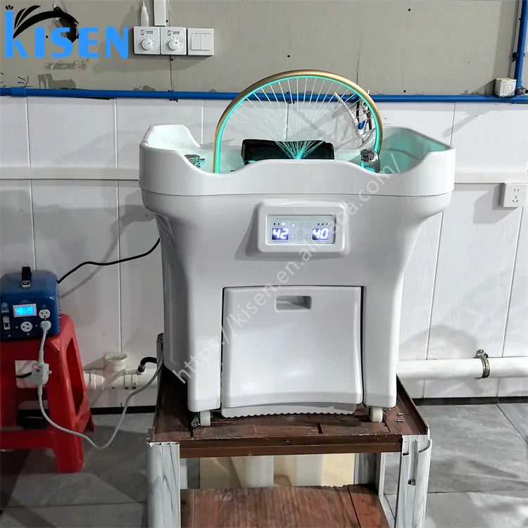 KISEN Portable Massage Shampoo Basin Pipeless Head Spa Equipment with Water Therapy Mobile Washing Bowl for Salon Use