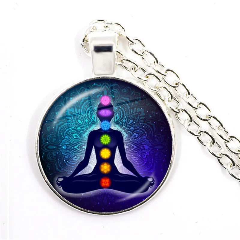 New Arrival 7 Chakra Reiki Healing Necklace Buddha Yoga Meditation Pendant Spiritual Hope Jewelry Chain Statement Necklace Gift