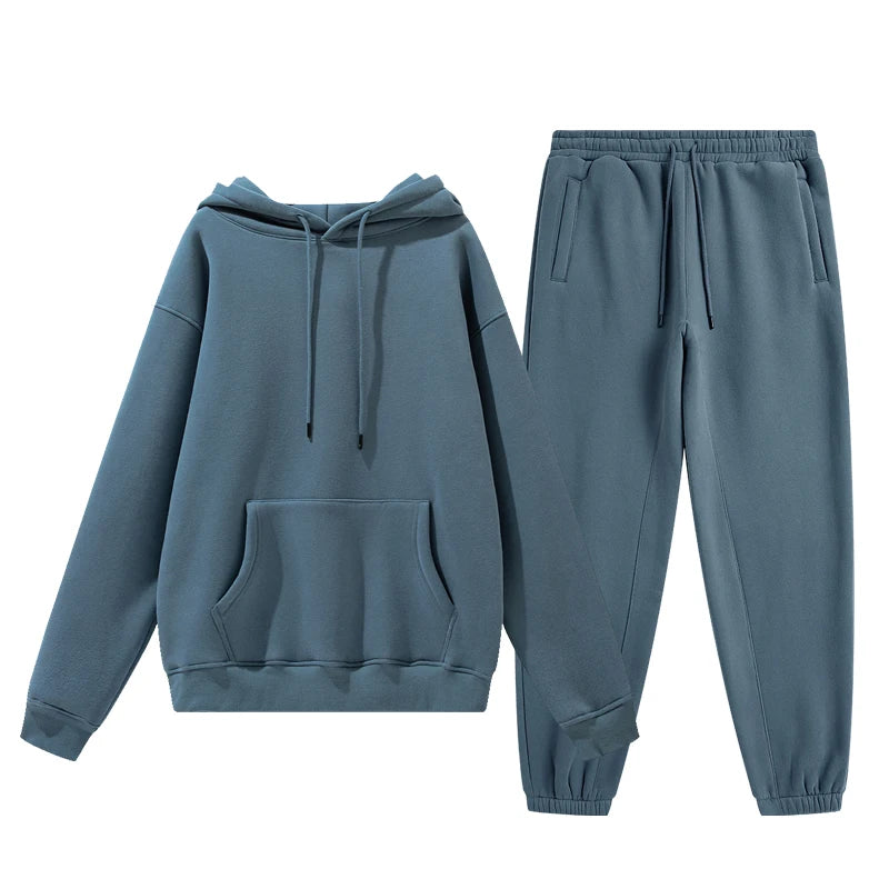 Wholesale Organic Cotton Sweatpants and Hoodie Set Custom Sweat Suits Casual Unisex Tracksuit