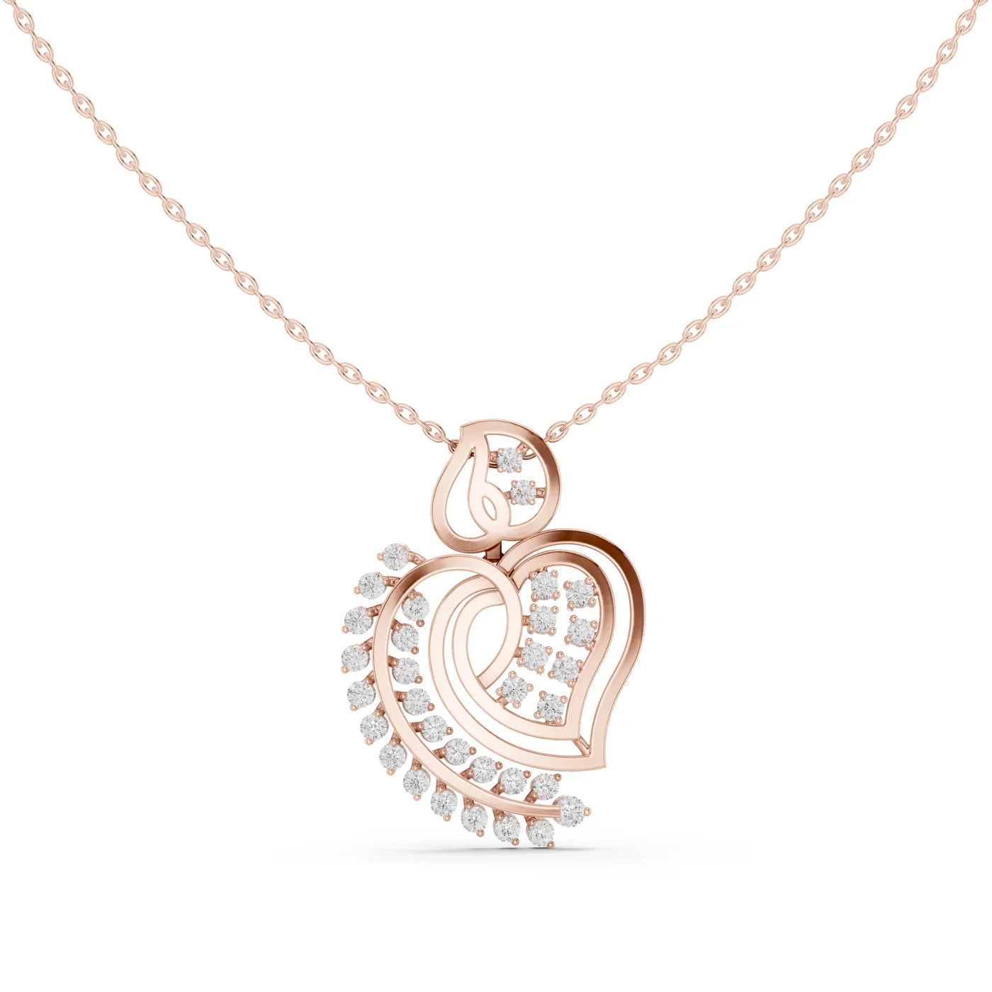 ZYORIO Rose Gold Heart Pendant Necklace With Round Diamond Claw Setting Romantic Women's Snake Chain Jewelry