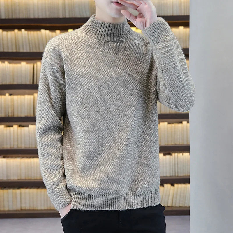 2023 Hot Sale Autumn and Winter Men's Casual Solid Color Long Sleeve Sweater Pullover O- Neck High Collar Knitted Men's  Sweater