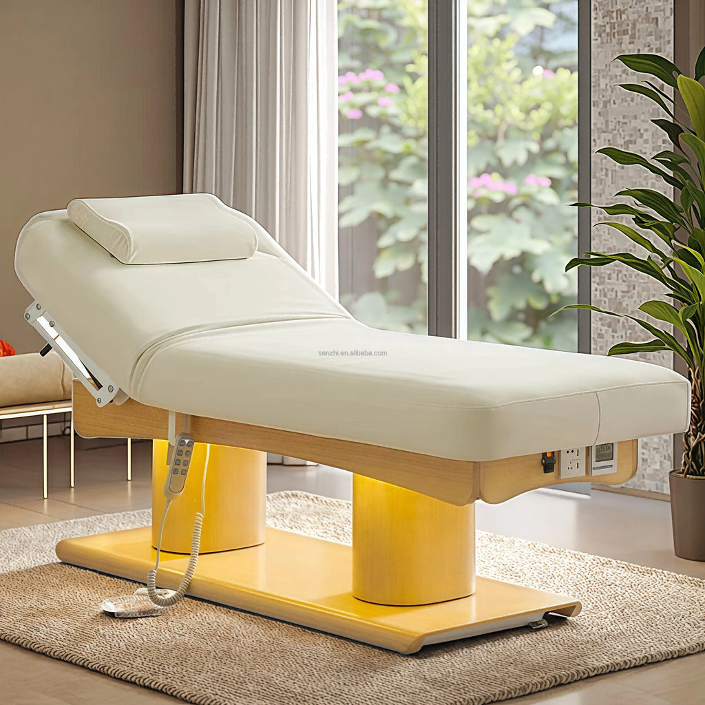 Luxury Salon Furniture White Gold Electric Facial Cosmetic Beauty Massage Bed Table Beauty Salon Eyelash Bed