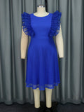 Summer Ruffle Flying Sleeves a Line Hollowed Plaid Women Casual Dress