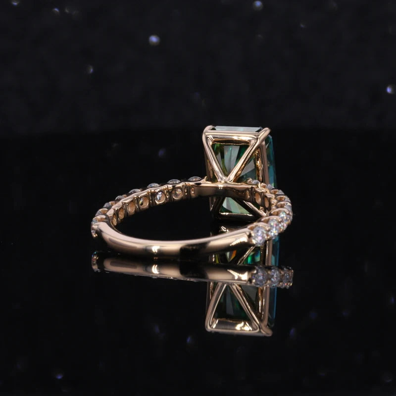 Starsgem 14k Moissanite Rings Radiant Cut Green Moissanite Wedding Simple Custom 14k Solid Gold Ring